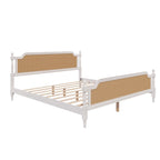 Lit plateforme traditionnel avec tête et pied de lit en rotin – Pin massif, King/Queen