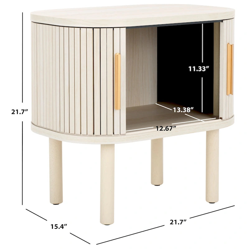 Table de chevet à portes coulissantes – Poignées dorées, pieds en bois, rangement spacieux pour chambre à coucher