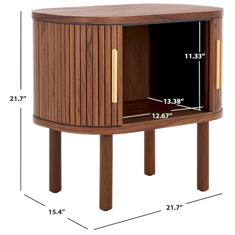 Table de chevet à portes coulissantes – Poignées dorées, pieds en bois, rangement spacieux pour chambre à coucher