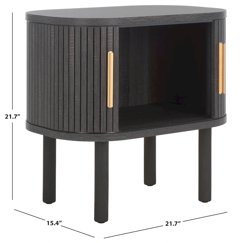 Table de chevet à portes coulissantes – Poignées dorées, pieds en bois, rangement spacieux pour chambre à coucher