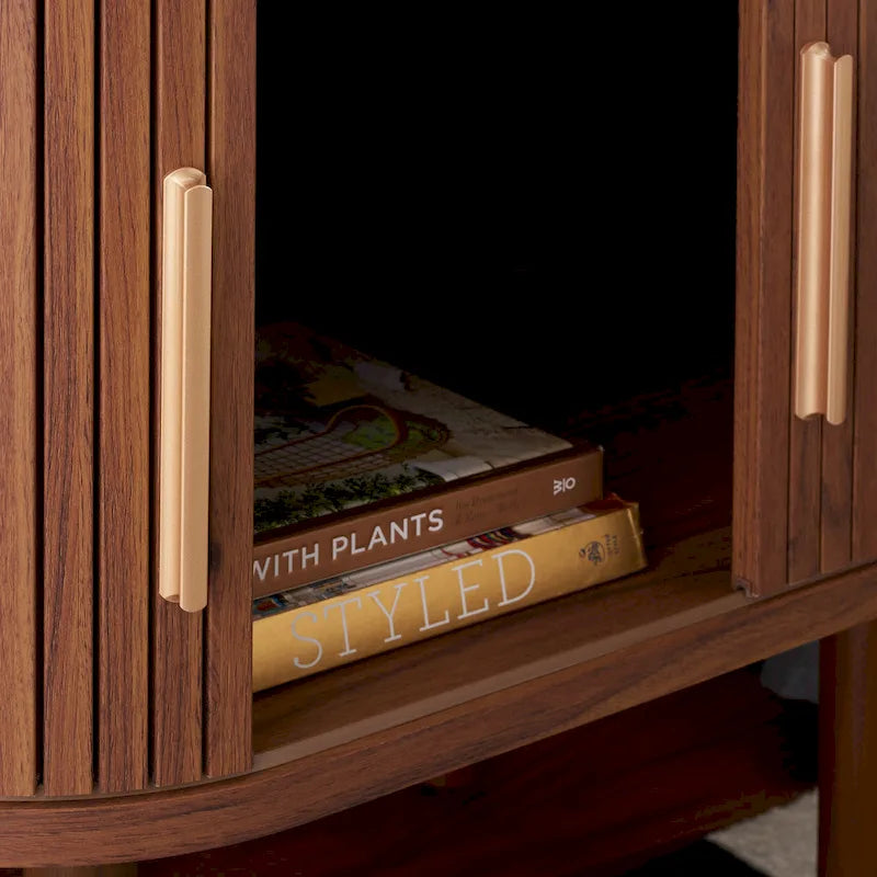 Table de chevet à portes coulissantes – Poignées dorées, pieds en bois, rangement spacieux pour chambre à coucher