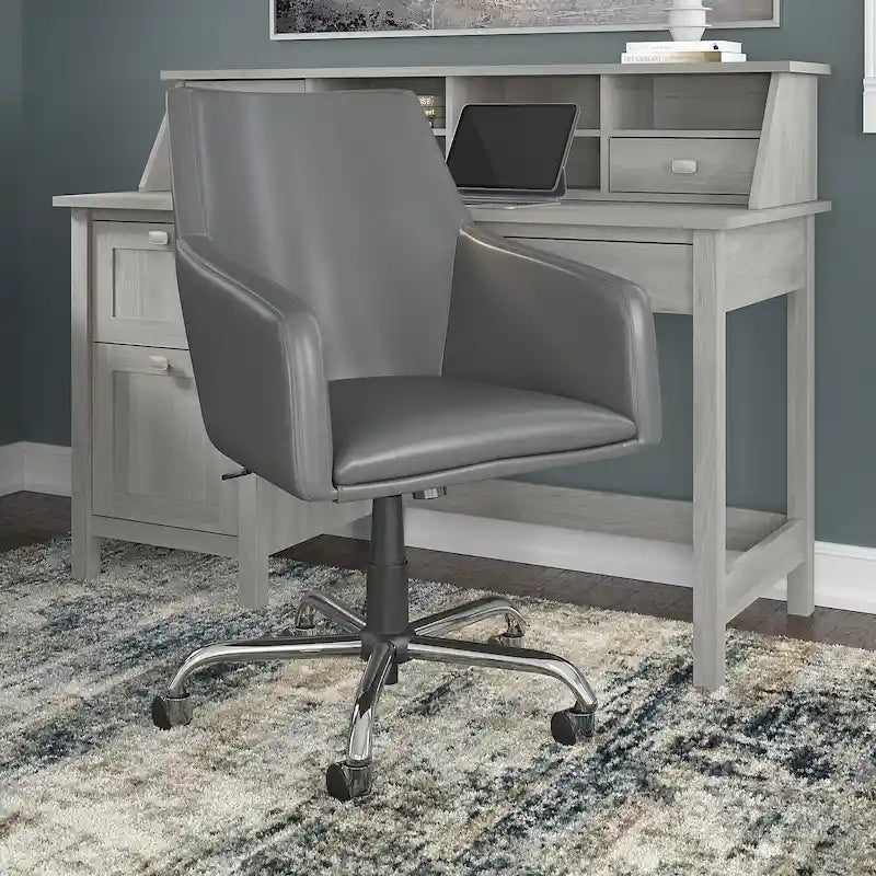 Chaise de bureau mi-hauteur en cuir – Piètement chromé, hauteur réglable, capacité de 125 kg