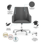 Chaise de bureau mi-hauteur en cuir – Piètement chromé, hauteur réglable, capacité de 125 kg