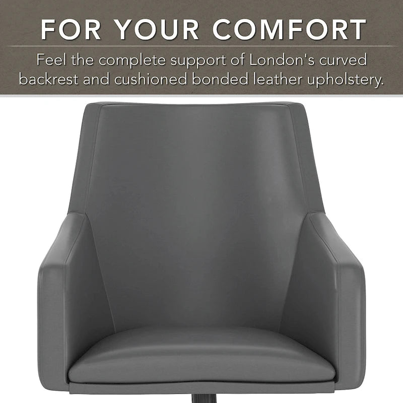 Chaise de bureau mi-hauteur en cuir – Piètement chromé, hauteur réglable, capacité de 125 kg