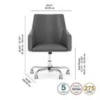 Chaise de bureau mi-hauteur en cuir – Piètement chromé, hauteur réglable, capacité de 125 kg