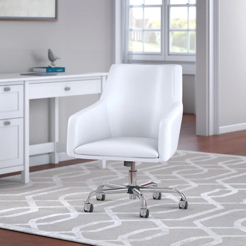 Chaise de bureau mi-hauteur en cuir – Piètement chromé, hauteur réglable, capacité de 125 kg